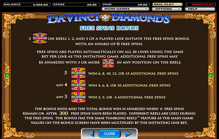Free spins of the slot Da Vinci Diamonds