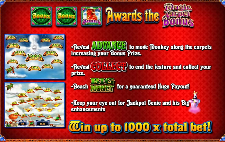 The Magic Carpet bonus game of the slot Genie Jackpots