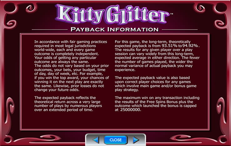 Payback information of the slot Kitty Glitter