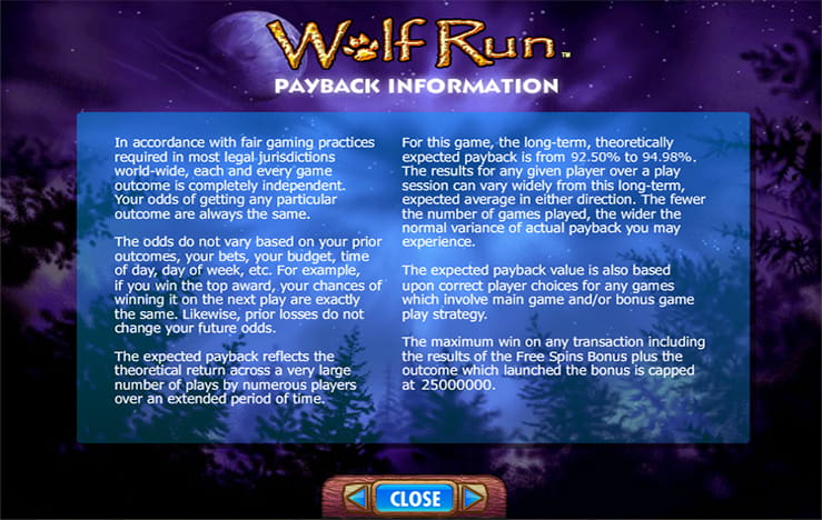 Legal information of the slot Wolf Run